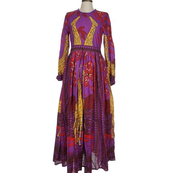Connor & Blake 100% Cotton Giraffe Print Long Sleeve African Maxi Joy Dress L - Picture 1 of 8